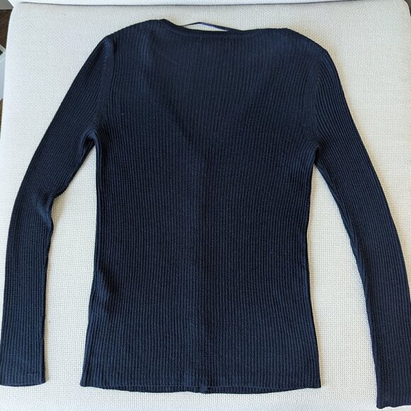 *2/$20* JOE FRESH Navy Fine Knit, Sheer V-Neck Cardigan, Size XS - Picture 3 of 9